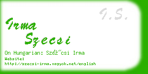 irma szecsi business card